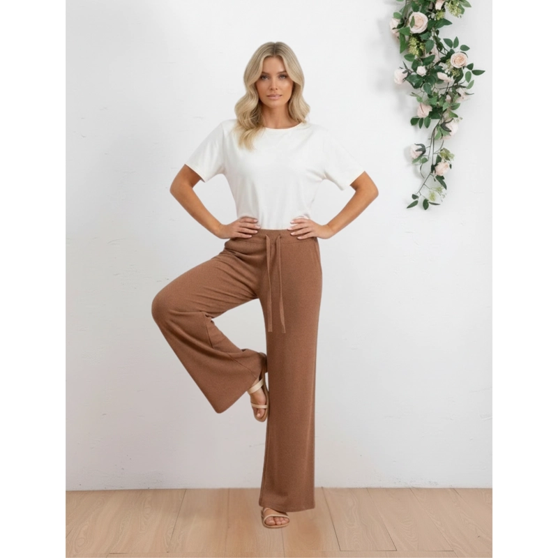PANTALON ANCHO MUJER TIPO CALZA LANILLA TIRO ALTO FULL ELASTICADO 5109 - 2