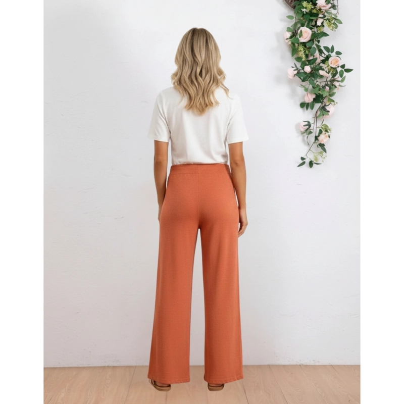 PANTALON ANCHO MUJER TIPO CALZA LANILLA TIRO ALTO FULL ELASTICADO 5109 - 3