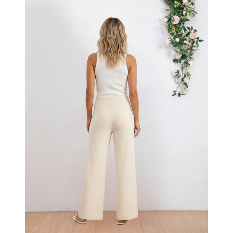PANTALON ANCHO MUJER TIPO CALZA LANILLA TIRO ALTO FULL ELASTICADO 5109 - 3
