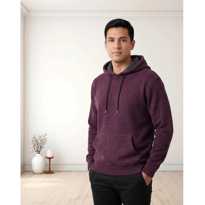 SWEATER GRUESO HOMBRE TIPO CANGURO FORRO PLUSH CON GORRO COLORES 5010 - 2