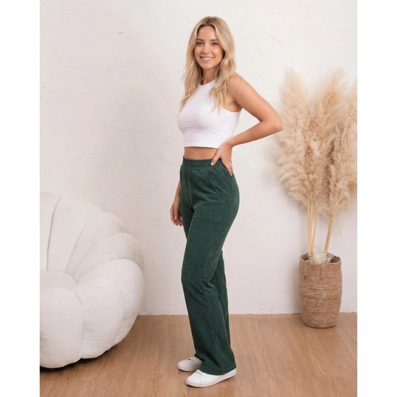 PANTALON CALZA FLARE ACANALADO MUJER FORRO PIEL BOLSILLOS TIRO ALTO 8962 - 2