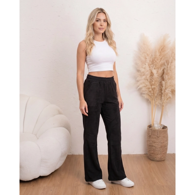 PANTALON CALZA FLARE ACANALADO MUJER FORRO PIEL BOLSILLOS TIRO ALTO 8962 - 2