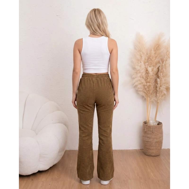 PANTALON CALZA FLARE ACANALADO MUJER FORRO PIEL BOLSILLOS TIRO ALTO 8962 - 3