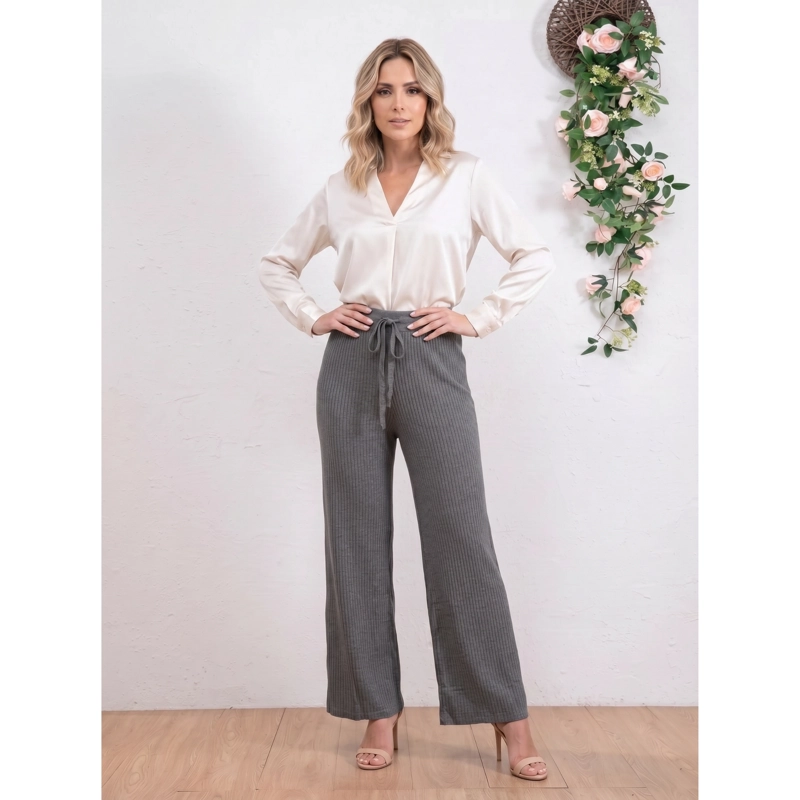PANTALON MUJER TIPO PALAZZO LANILLA ACANALADO TIRO ALTO FULL ELASTICADO 5107 - 1