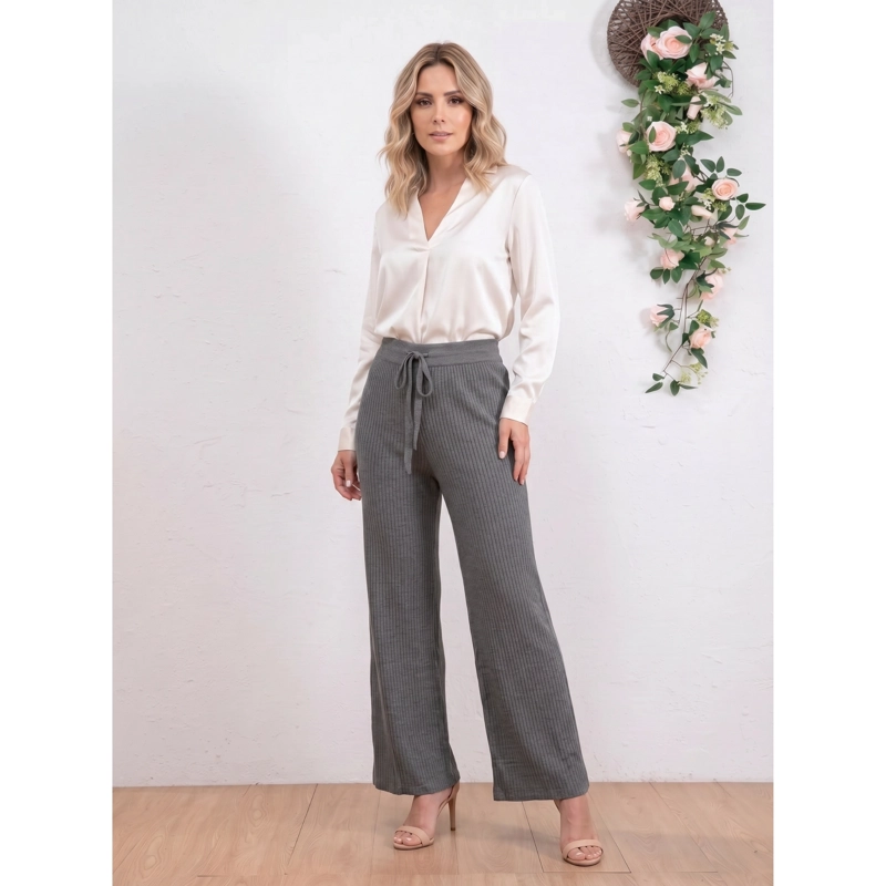 PANTALON MUJER TIPO PALAZZO LANILLA ACANALADO TIRO ALTO FULL ELASTICADO 5107 - 2