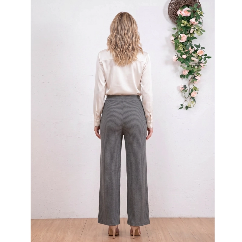 PANTALON MUJER TIPO PALAZZO LANILLA ACANALADO TIRO ALTO FULL ELASTICADO 5107 - 3