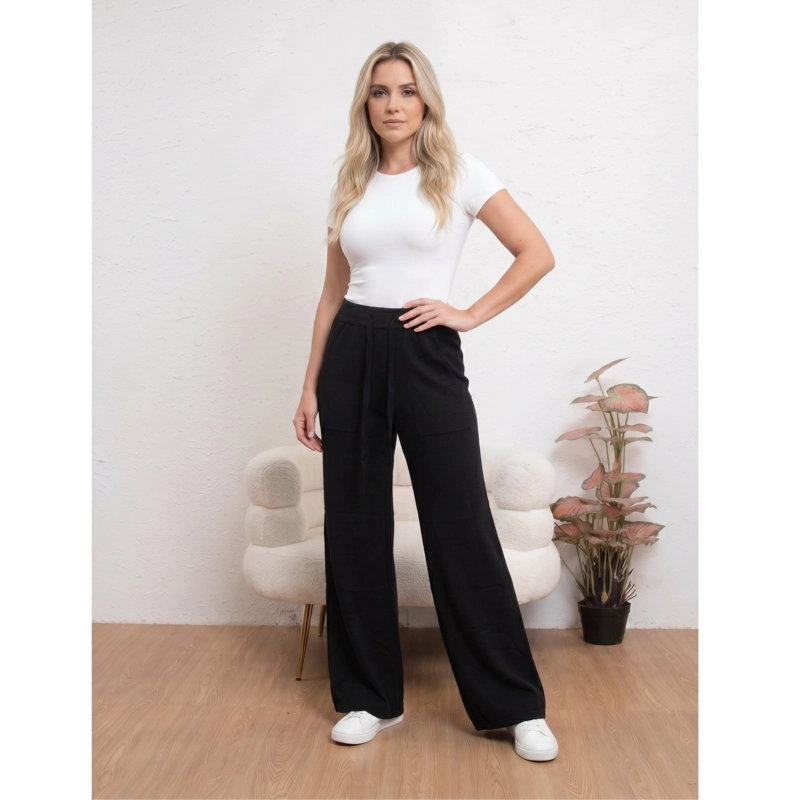 PANTALON ANCHO MUJER TIPO PALAZZO LANILLA TIRO ALTO FULL ELASTICADO 5104 - 1