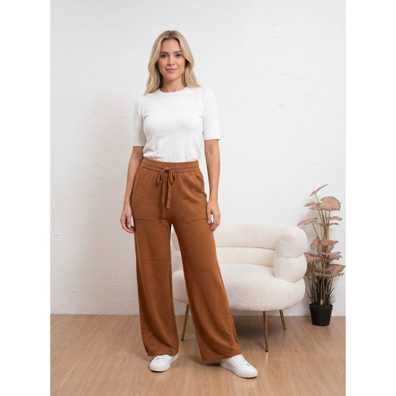 PANTALON ANCHO MUJER TIPO PALAZZO LANILLA TIRO ALTO FULL ELASTICADO 5104 - 1