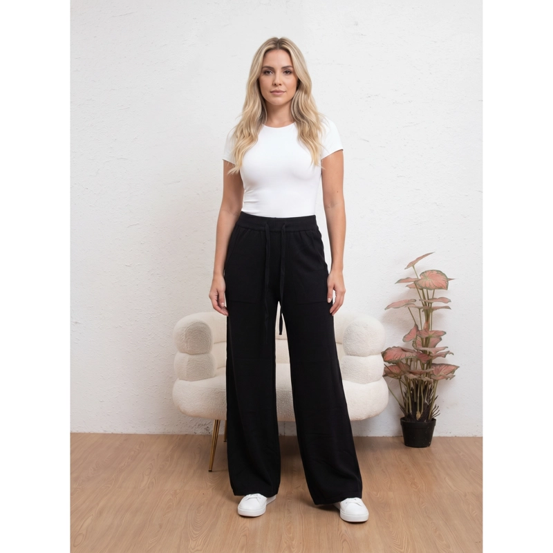 PANTALON ANCHO MUJER TIPO PALAZZO LANILLA TIRO ALTO FULL ELASTICADO 5104 - 2
