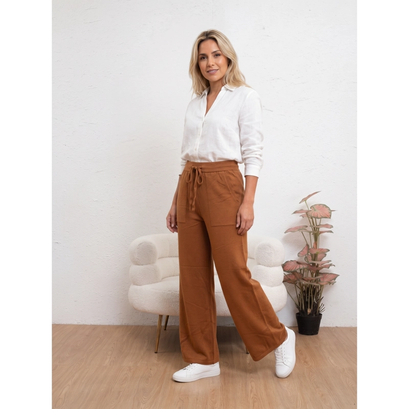 PANTALON ANCHO MUJER TIPO PALAZZO LANILLA TIRO ALTO FULL ELASTICADO 5104 - 2
