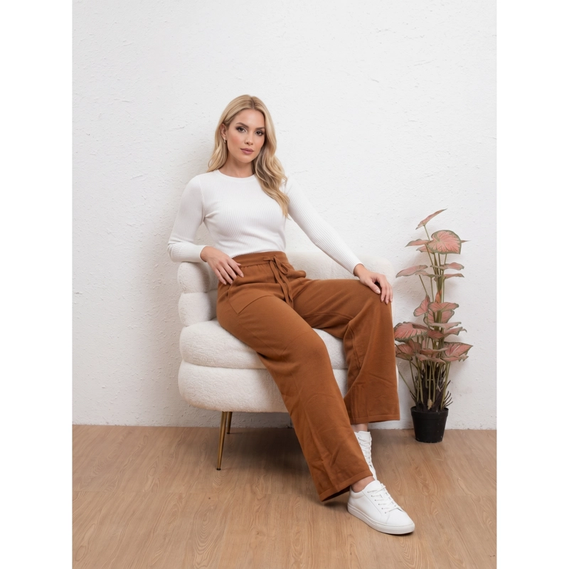 PANTALON ANCHO MUJER TIPO PALAZZO LANILLA TIRO ALTO FULL ELASTICADO 5104 - 3