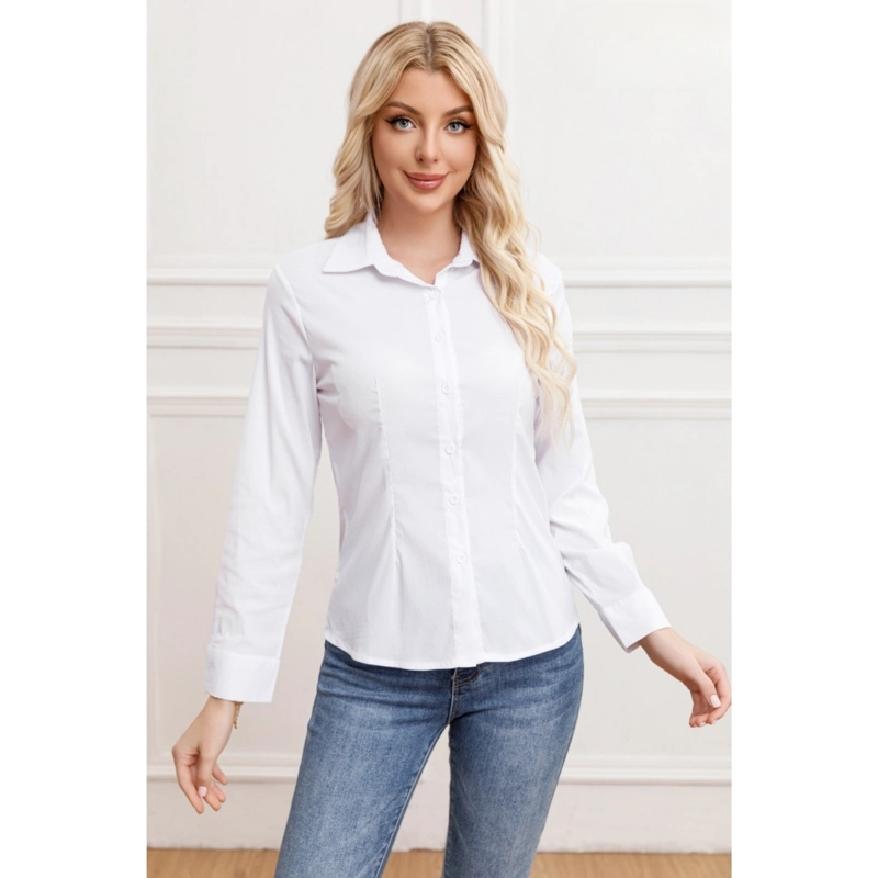 BLUSA MUJER MANGA LARGA LISA BOTONES FORMAL FULL ELASTICADA 0081 - 1