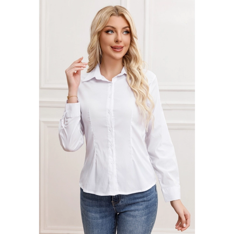 BLUSA MUJER MANGA LARGA LISA BOTONES FORMAL FULL ELASTICADA 0081 - 2