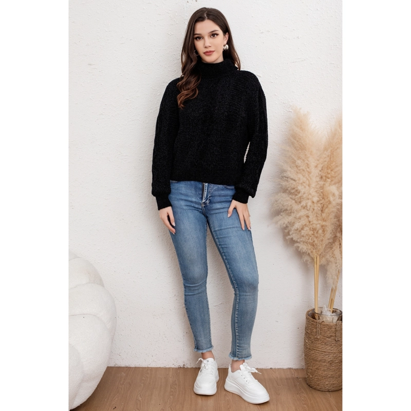 SWEATER MUJER ALGODON CUELLO BEATLE CHENILLE TEJIDO OTOÑO INVIERNO 6002 - 2