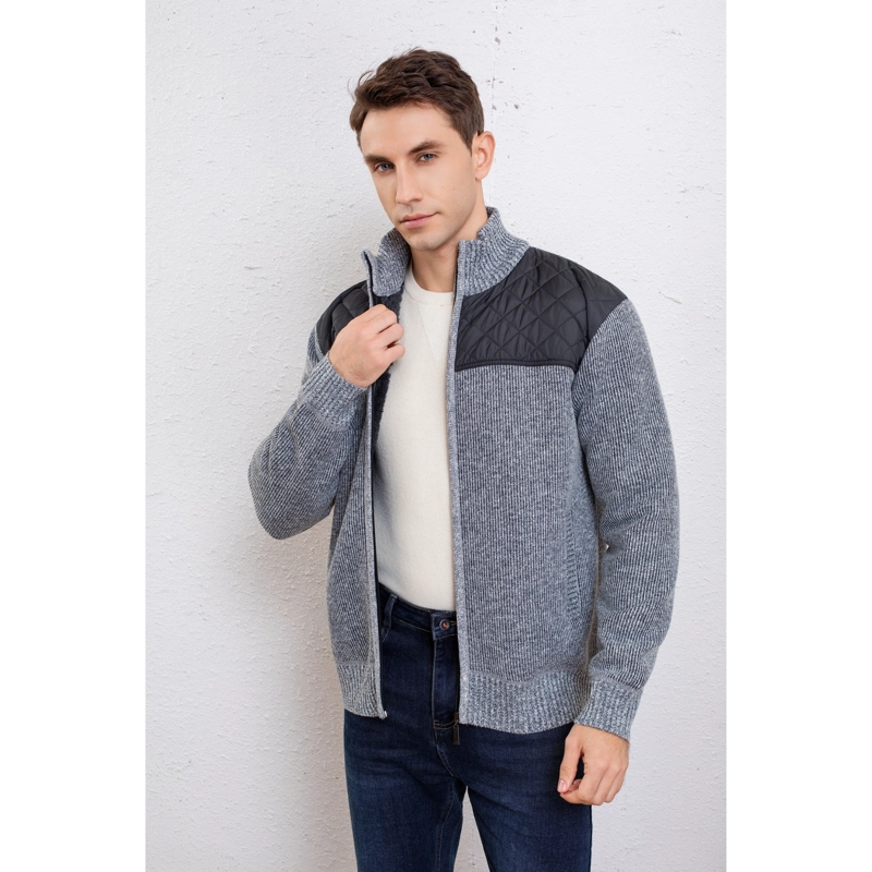 CHAQUETA SWEATER HOMBRE ALGODON CUELLO SUBIDO FORRO PIEL BOLSILLOS CIERRE 7272 - 1
