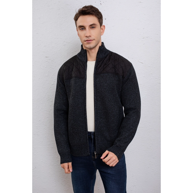 CHAQUETA SWEATER HOMBRE ALGODON CUELLO SUBIDO FORRO PIEL BOLSILLOS CIERRE 7272 - 1