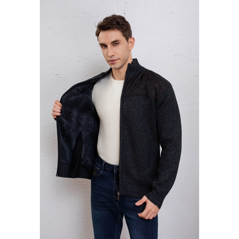 CHAQUETA SWEATER HOMBRE ALGODON CUELLO SUBIDO FORRO PIEL BOLSILLOS CIERRE 7272 - 2