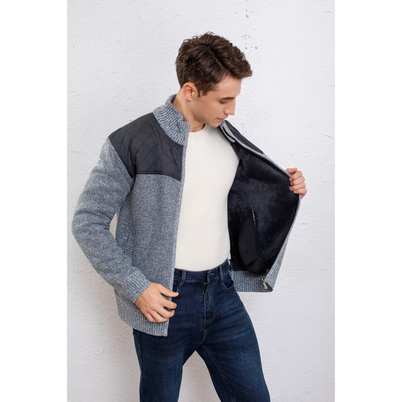 CHAQUETA SWEATER HOMBRE ALGODON CUELLO SUBIDO FORRO PIEL BOLSILLOS CIERRE 7272 - 2