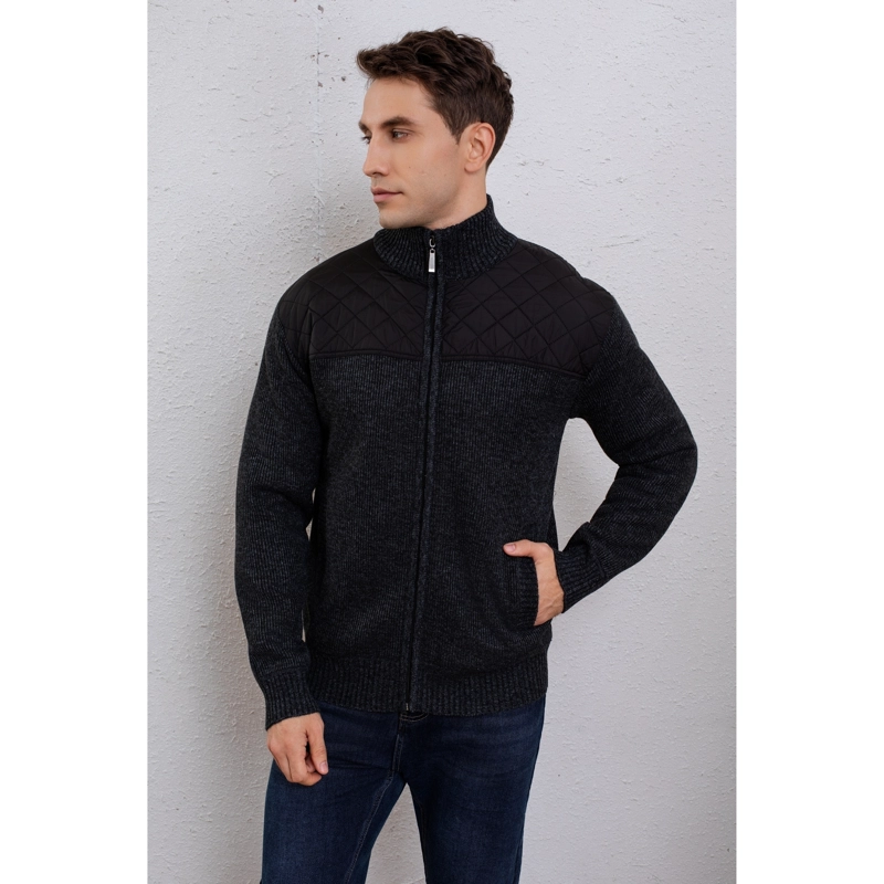 CHAQUETA SWEATER HOMBRE ALGODON CUELLO SUBIDO FORRO PIEL BOLSILLOS CIERRE 7272 - 3