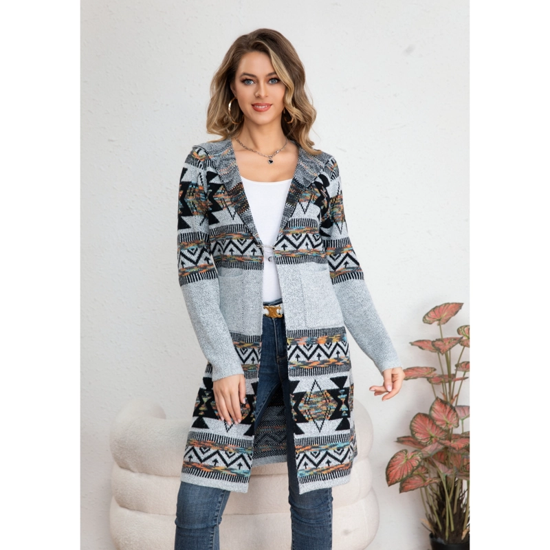 SWEATER LARGO MUJER TAPADO TIPO CARDIGAN ABRIGO ETNICO TENDENCIA 7013 - 1