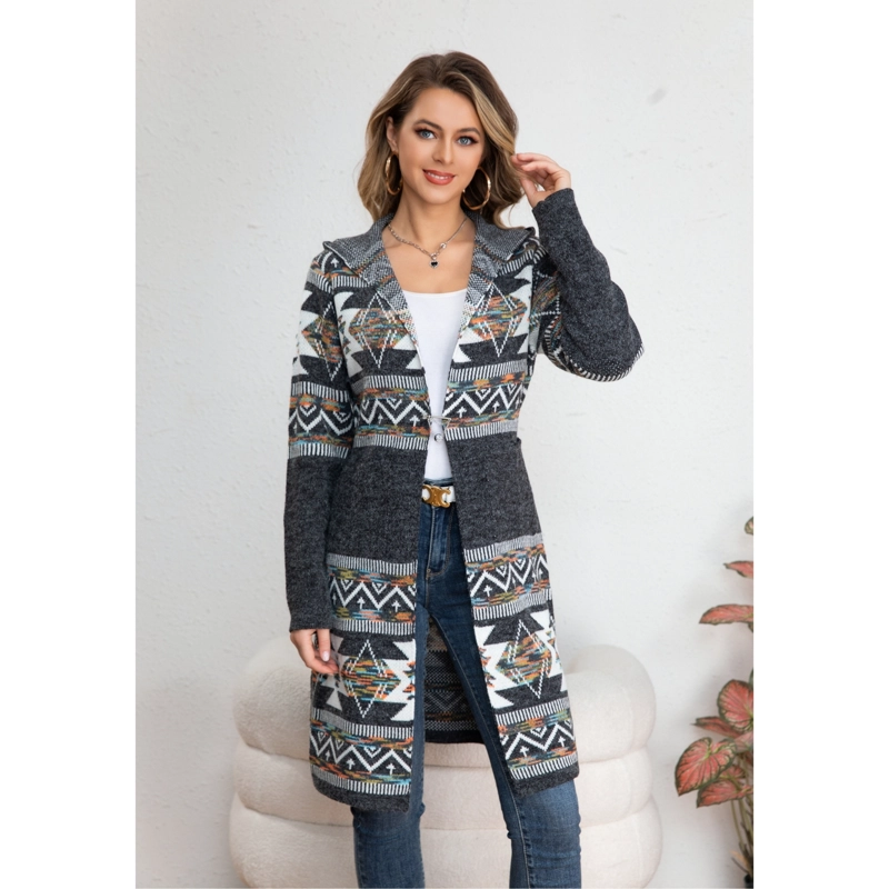 SWEATER LARGO MUJER TAPADO TIPO CARDIGAN ABRIGO ETNICO TENDENCIA 7013 - 1