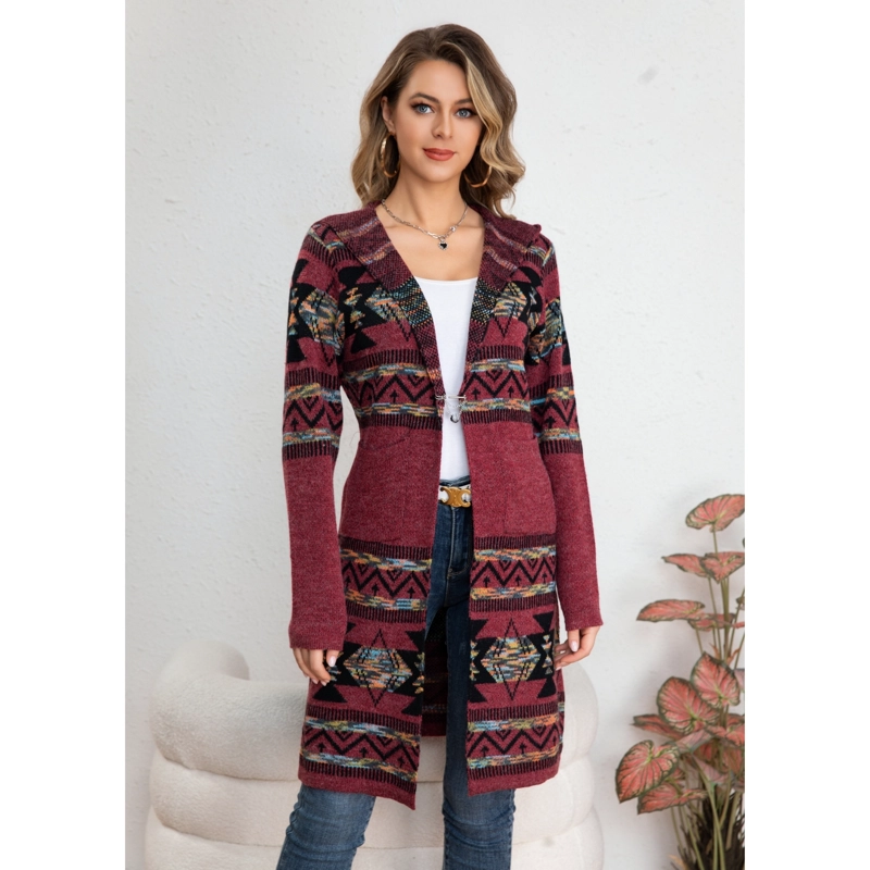 SWEATER LARGO MUJER TAPADO TIPO CARDIGAN ABRIGO ETNICO TENDENCIA 7013 - 1