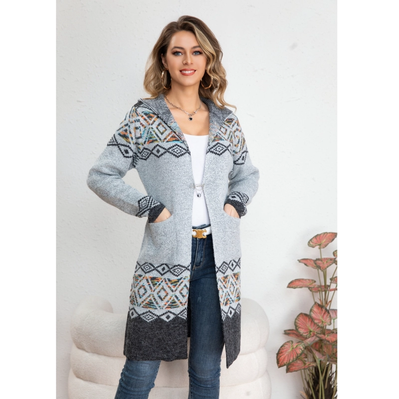 SWEATER LARGO MUJER TAPADO TIPO CARDIGAN ABRIGO ETNICO TENDENCIA 7014 - 1