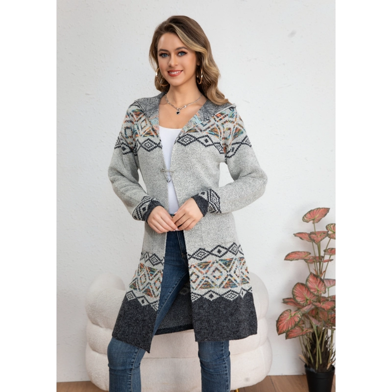 SWEATER LARGO MUJER TAPADO TIPO CARDIGAN ABRIGO ETNICO TENDENCIA 7014 - 1