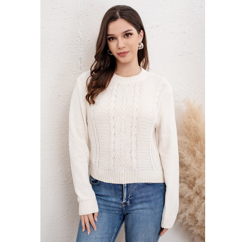 SWEATER MUJER CHENILLE TEJIDO TRENZAS CUELLO REDONDO INVIERNO 6012 - 1