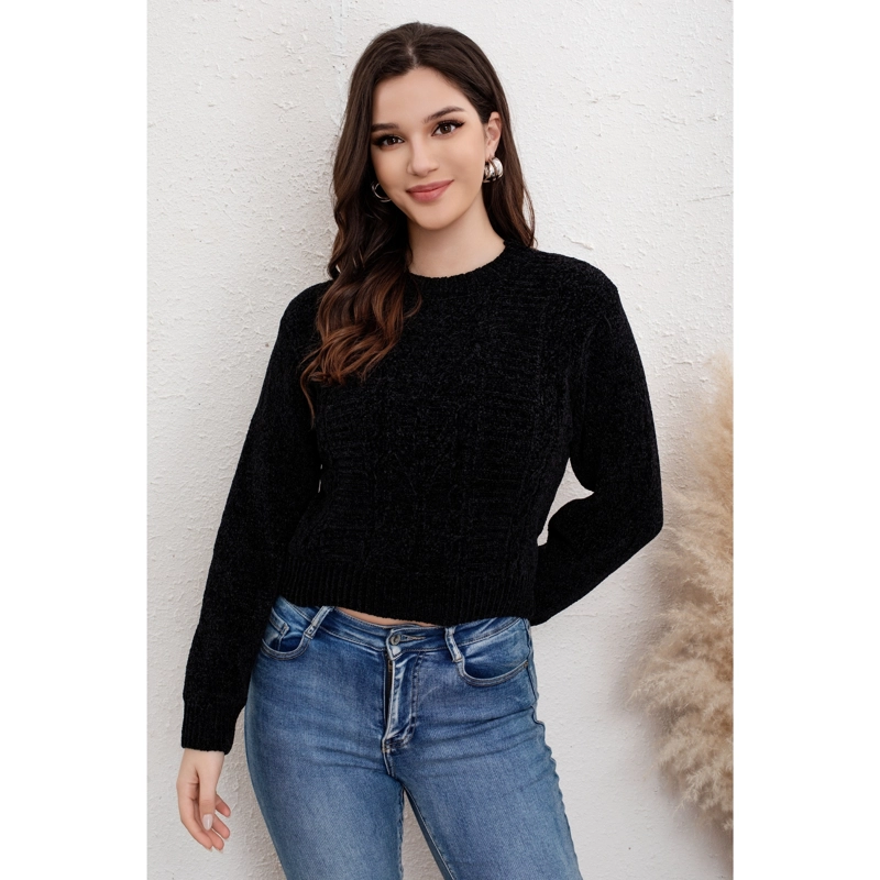 SWEATER MUJER CHENILLE TEJIDO TRENZAS CUELLO REDONDO INVIERNO 6012 - 1
