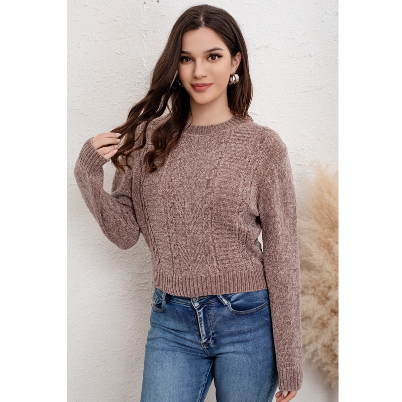 SWEATER MUJER CHENILLE TEJIDO TRENZAS CUELLO REDONDO INVIERNO 6012 - 1