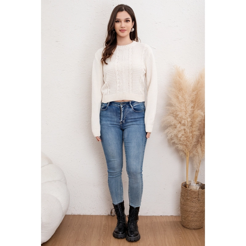 SWEATER MUJER CHENILLE TEJIDO TRENZAS CUELLO REDONDO INVIERNO 6012 - 2