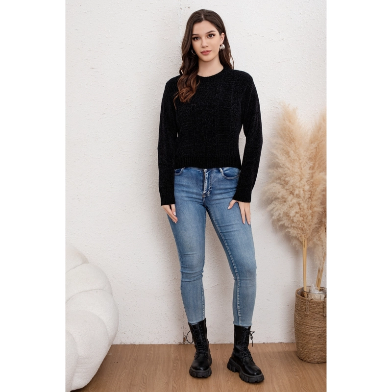 SWEATER MUJER CHENILLE TEJIDO TRENZAS CUELLO REDONDO INVIERNO 6012 - 2