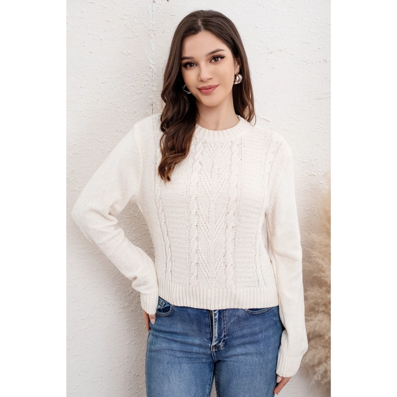 SWEATER MUJER CHENILLE TEJIDO TRENZAS CUELLO REDONDO INVIERNO 6012 - 3