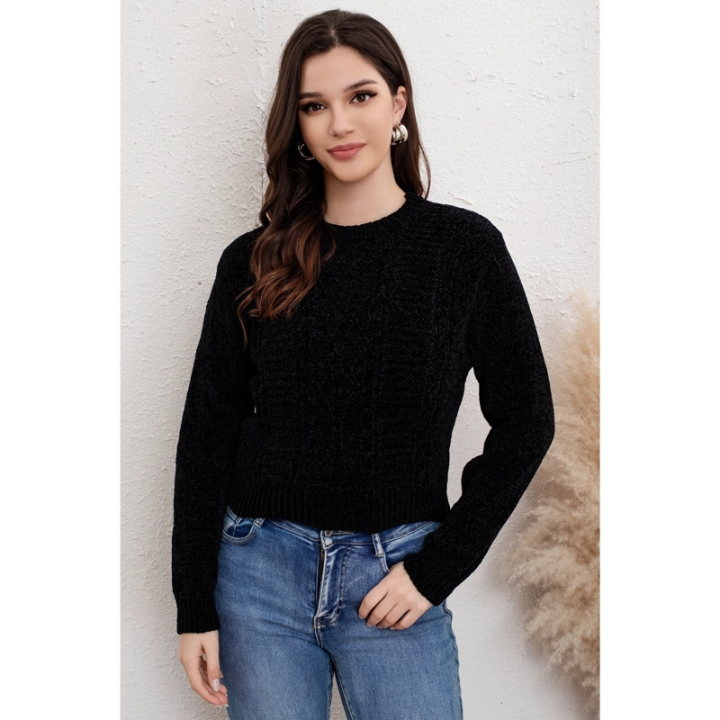 SWEATER MUJER CHENILLE TEJIDO TRENZAS CUELLO REDONDO INVIERNO 6012 - 3