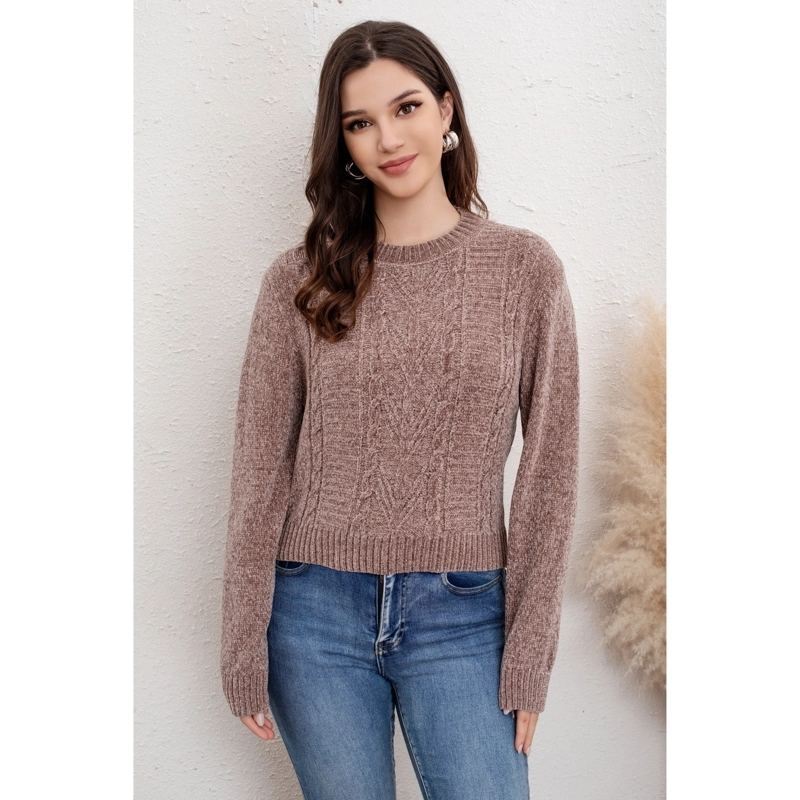 SWEATER MUJER CHENILLE TEJIDO TRENZAS CUELLO REDONDO INVIERNO 6012 - 3