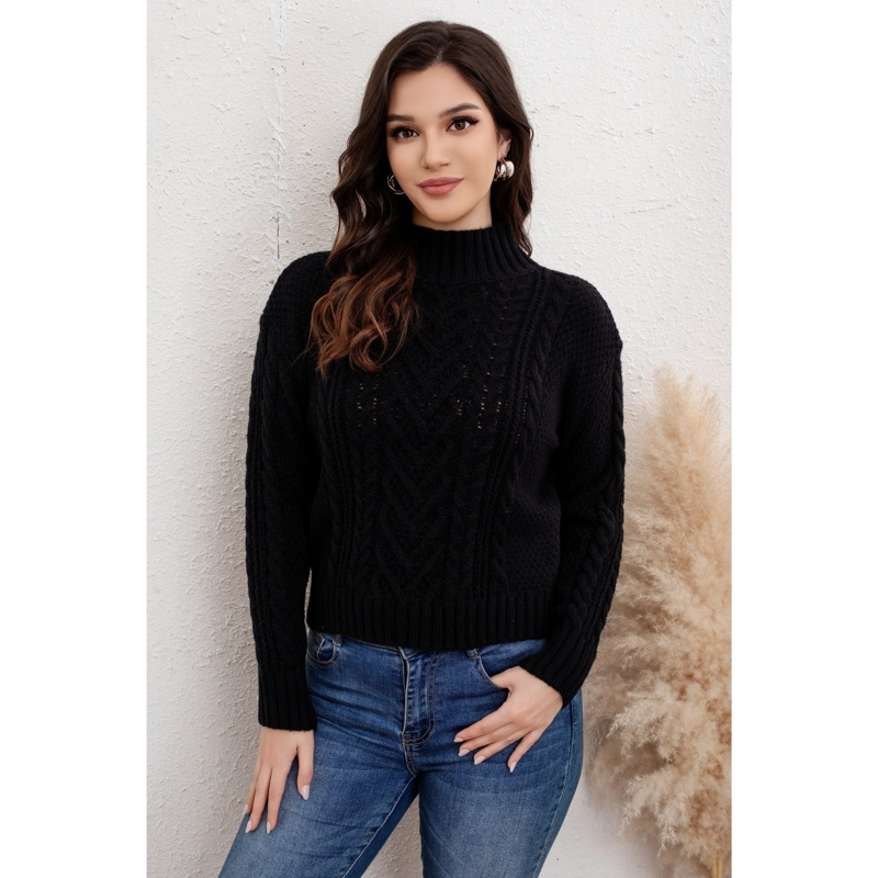 SWEATER MUJER CUELLO ALTO CHENILLE TEJIDO TRENZAS 7026 - 1
