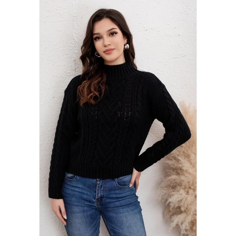 SWEATER MUJER CUELLO ALTO CHENILLE TEJIDO TRENZAS 7026 - 3