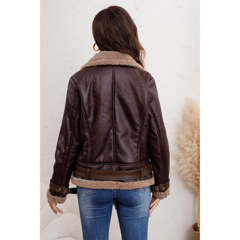 CHAQUETA PILOTO MUJER FORRO INTERIOR CHIPORRO CIERRE CINTURON 5008 - 4