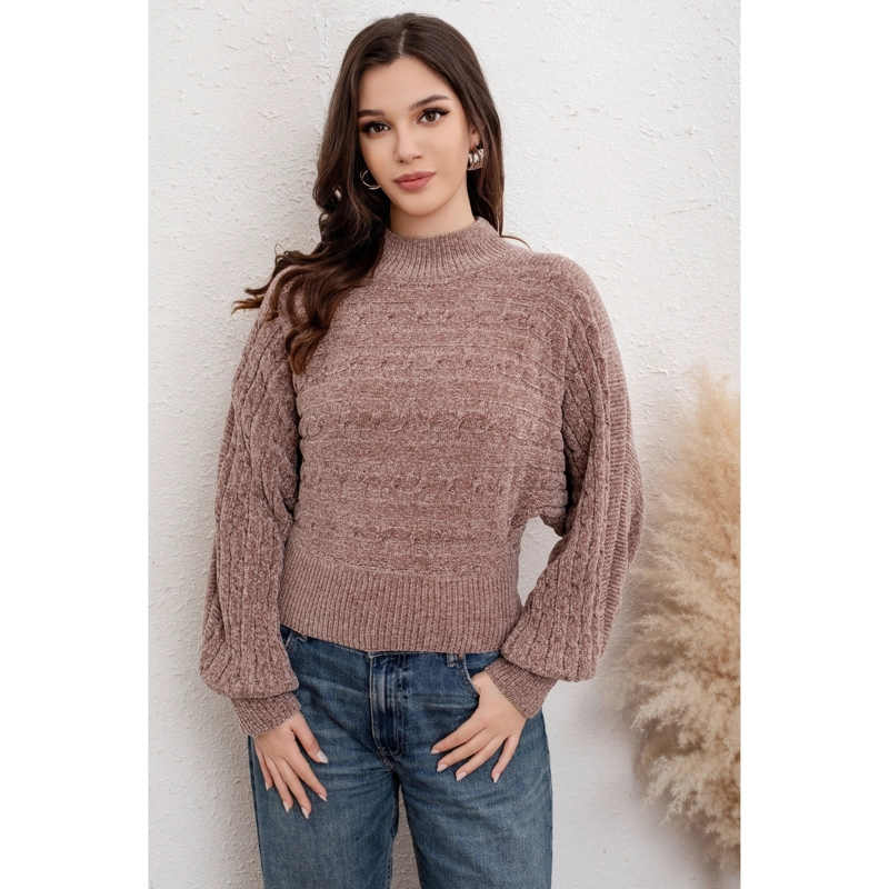 SWEATER MUJER TEJIDO CUELLO ALTO ALGODON CHENILLE MANGA MURCIELAGO 6009 - 1