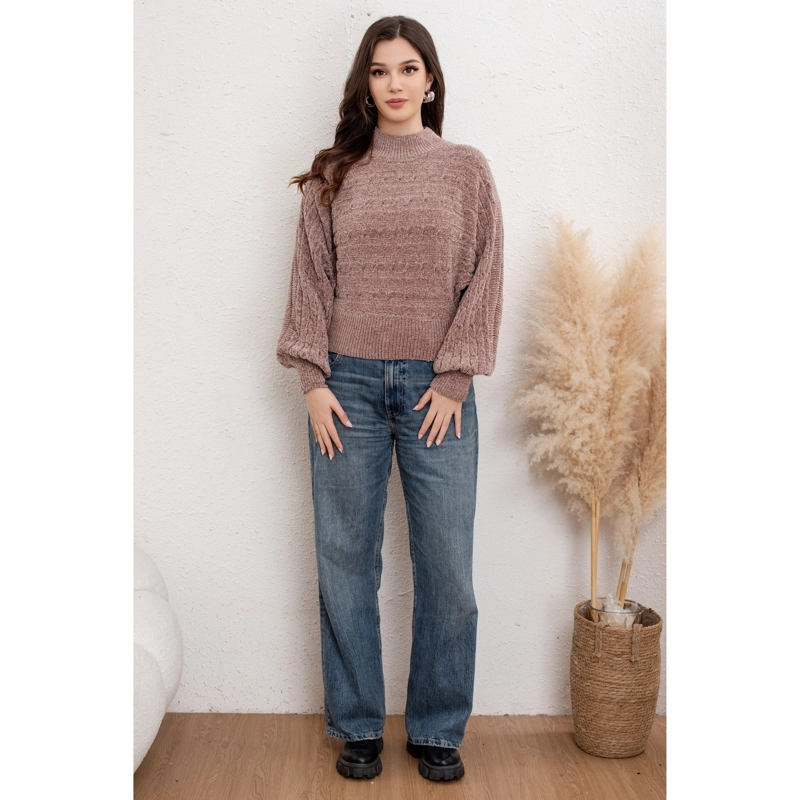 SWEATER MUJER TEJIDO CUELLO ALTO ALGODON CHENILLE MANGA MURCIELAGO 6009 - 3