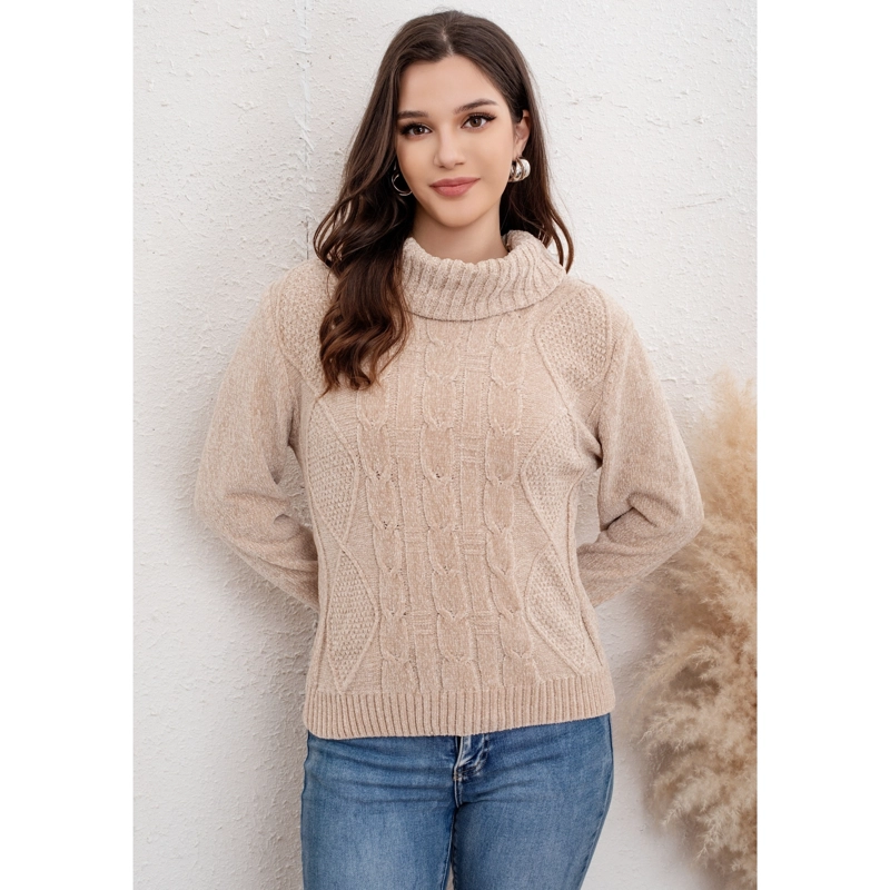 SWEATER MUJER CUELLO BEATLE ALGODON CHENILLE TEJIDO INVIERNO TRENZAS 6004 - 3