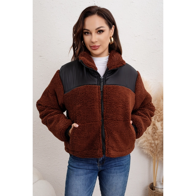 CHAQUETA TEDDY MUJER TIPO CORDERITO GRUESA BOLSILLOS BI COLOR 0029 - 1
