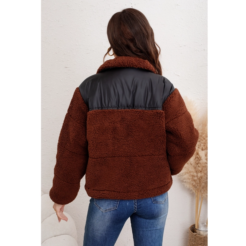 CHAQUETA TEDDY MUJER TIPO CORDERITO GRUESA BOLSILLOS BI COLOR 0029 - 4