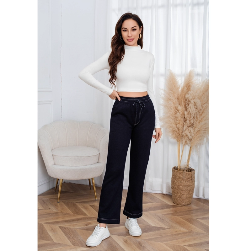 PANTALON MUJER ANCHO TIPO JEANS INVIERNO FORRO PIEL MEZCLILLA 7002 - 1
