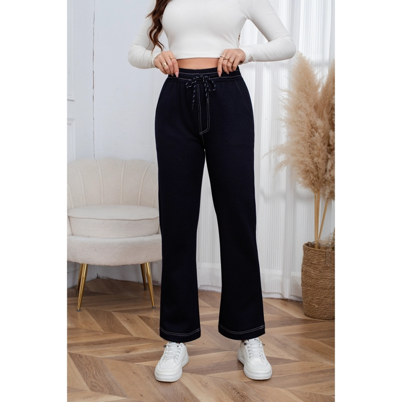 PANTALON MUJER ANCHO TIPO JEANS INVIERNO FORRO PIEL MEZCLILLA 7002 - 3