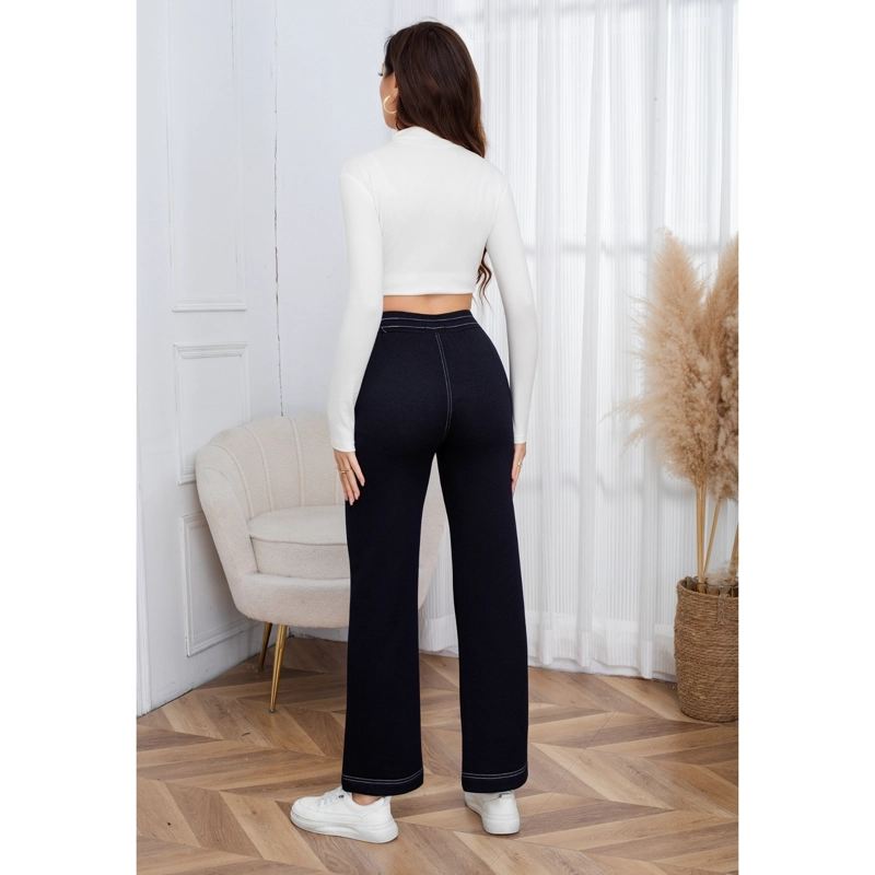 PANTALON MUJER ANCHO TIPO JEANS INVIERNO FORRO PIEL MEZCLILLA 7002 - 4