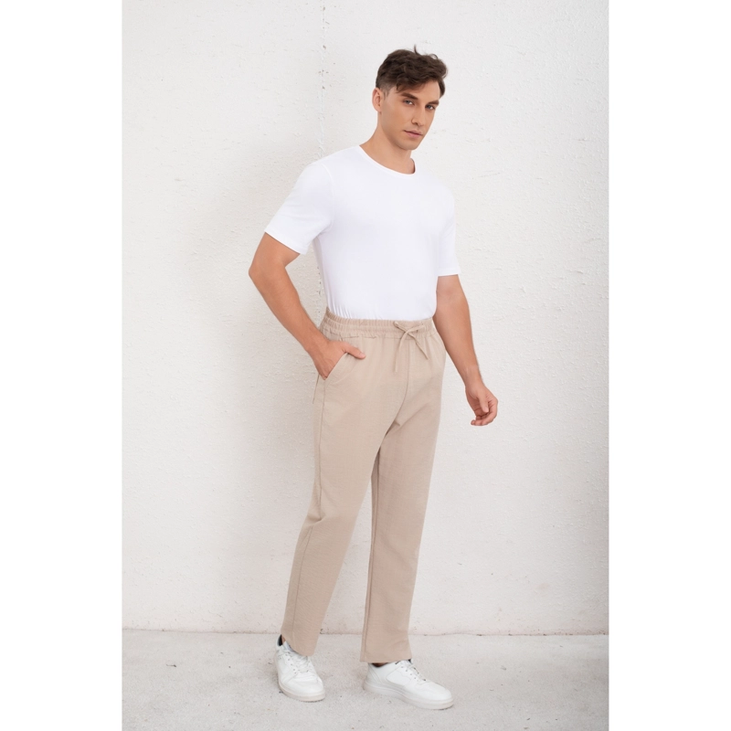 PANTALON DE VESTIR HOMBRE TIPO LINO CASUAL VERANO LISO 7147 - 1