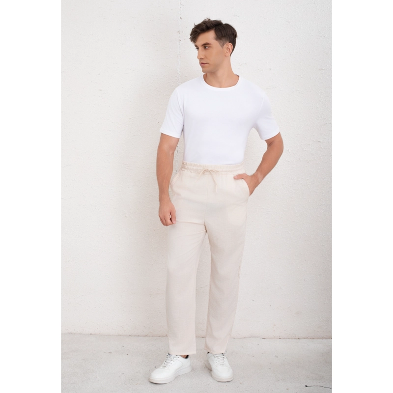 PANTALON DE VESTIR HOMBRE TIPO LINO CASUAL VERANO LISO 7147 - 1