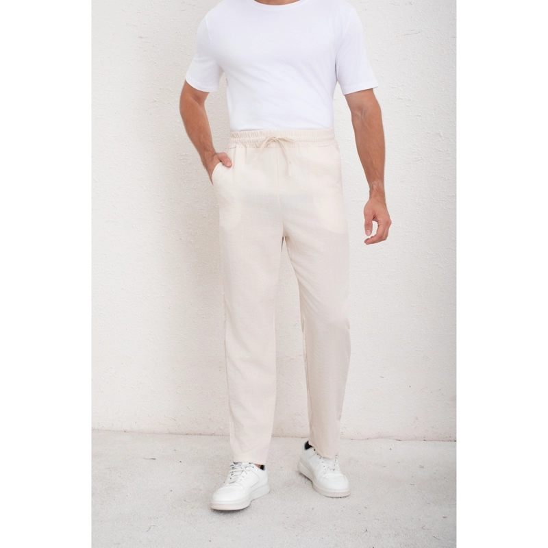 PANTALON DE VESTIR HOMBRE TIPO LINO CASUAL VERANO LISO 7147 - 2